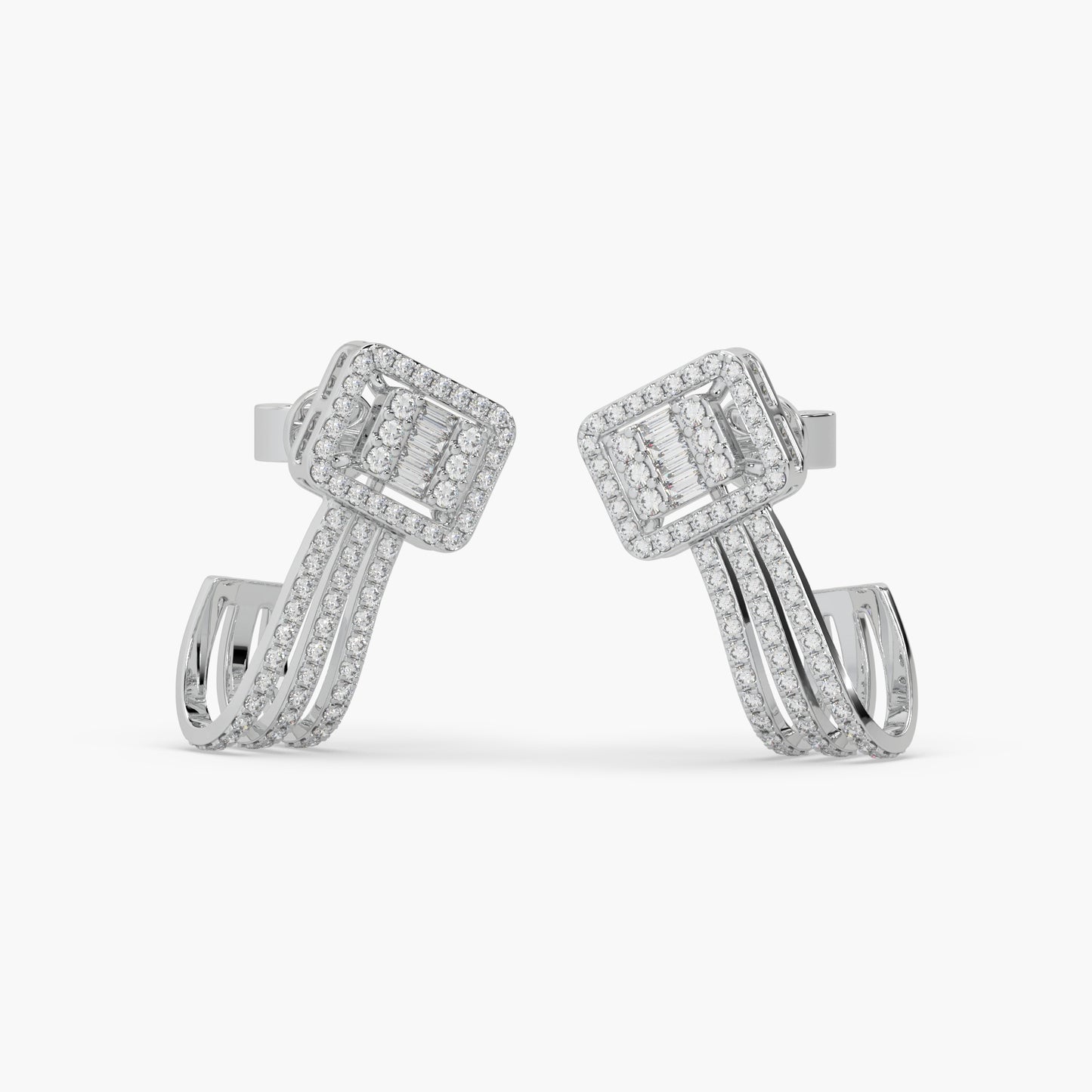 Guru Jewel's Round And Bugget Diamond Studded Long Silver Earrings For Her