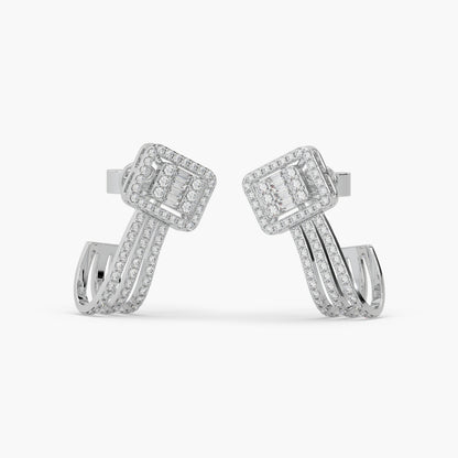 Guru Jewel's Round And Bugget Diamond Studded Long Silver Earrings For Her