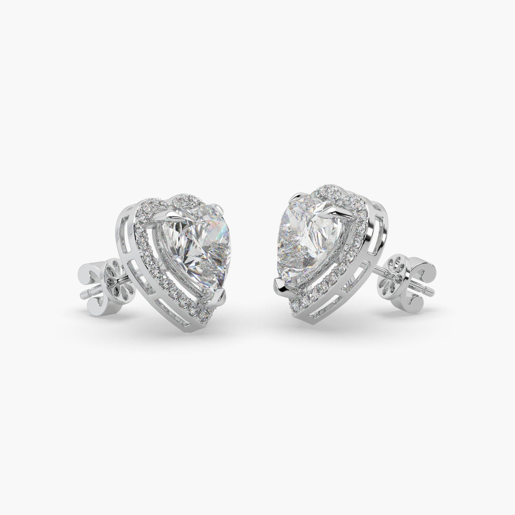 Guru Jewel's Fancy heart Shaped Diamond Studded In Silver Solitaire Earrings For Her
