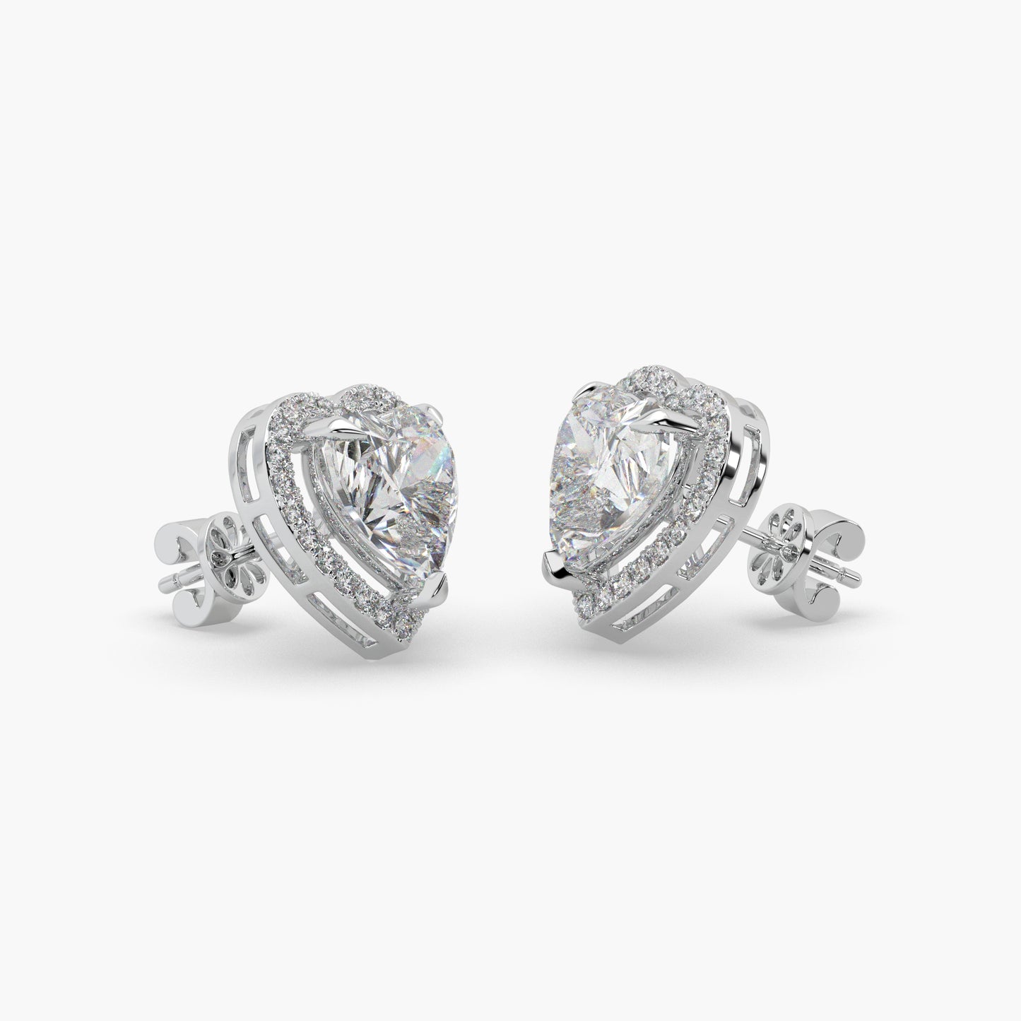 Guru Jewel's Fancy heart Shaped Diamond Studded In Silver Solitaire Earrings For Her