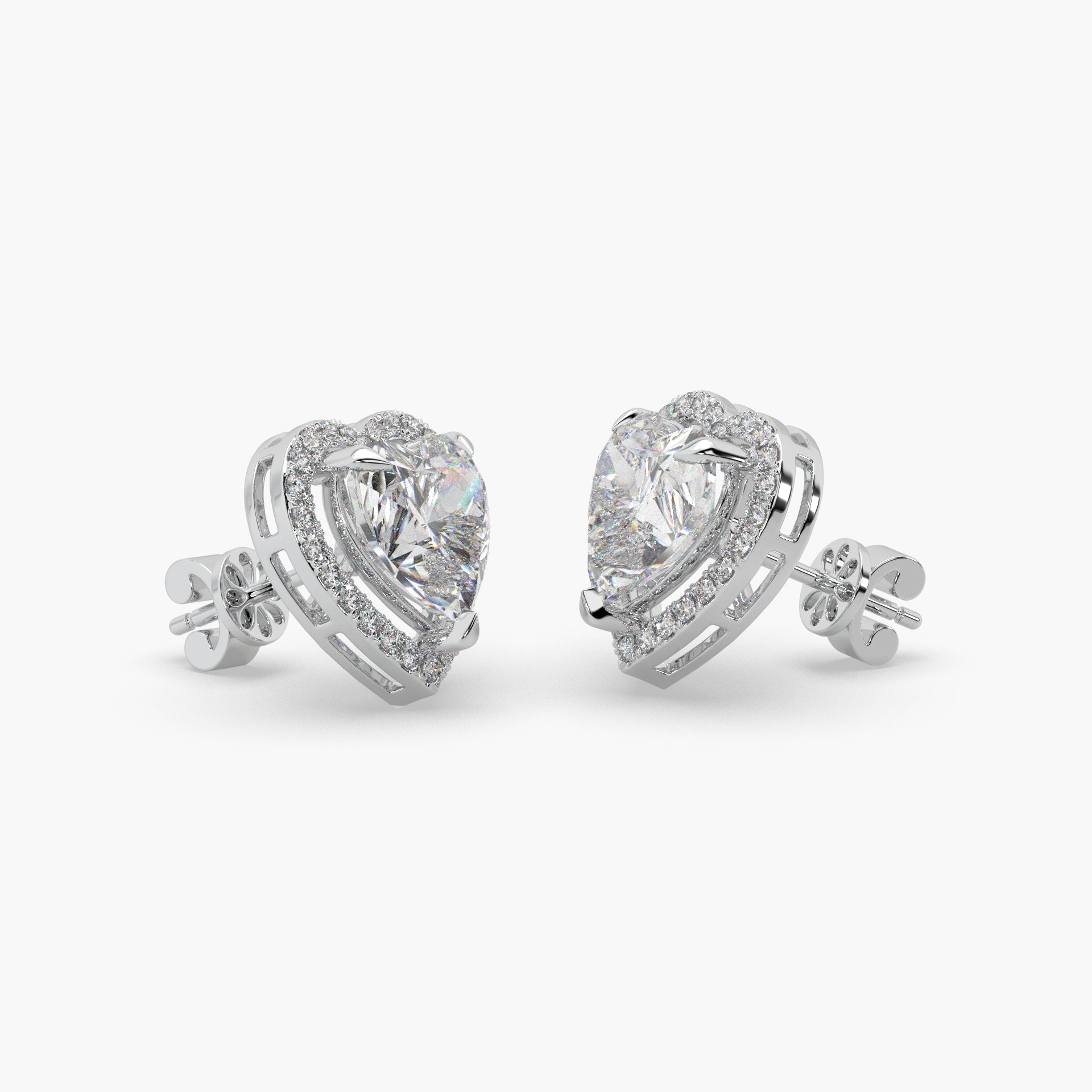 Guru Jewel's Fancy heart Shaped Diamond Studded In Silver Solitaire Earrings For Her