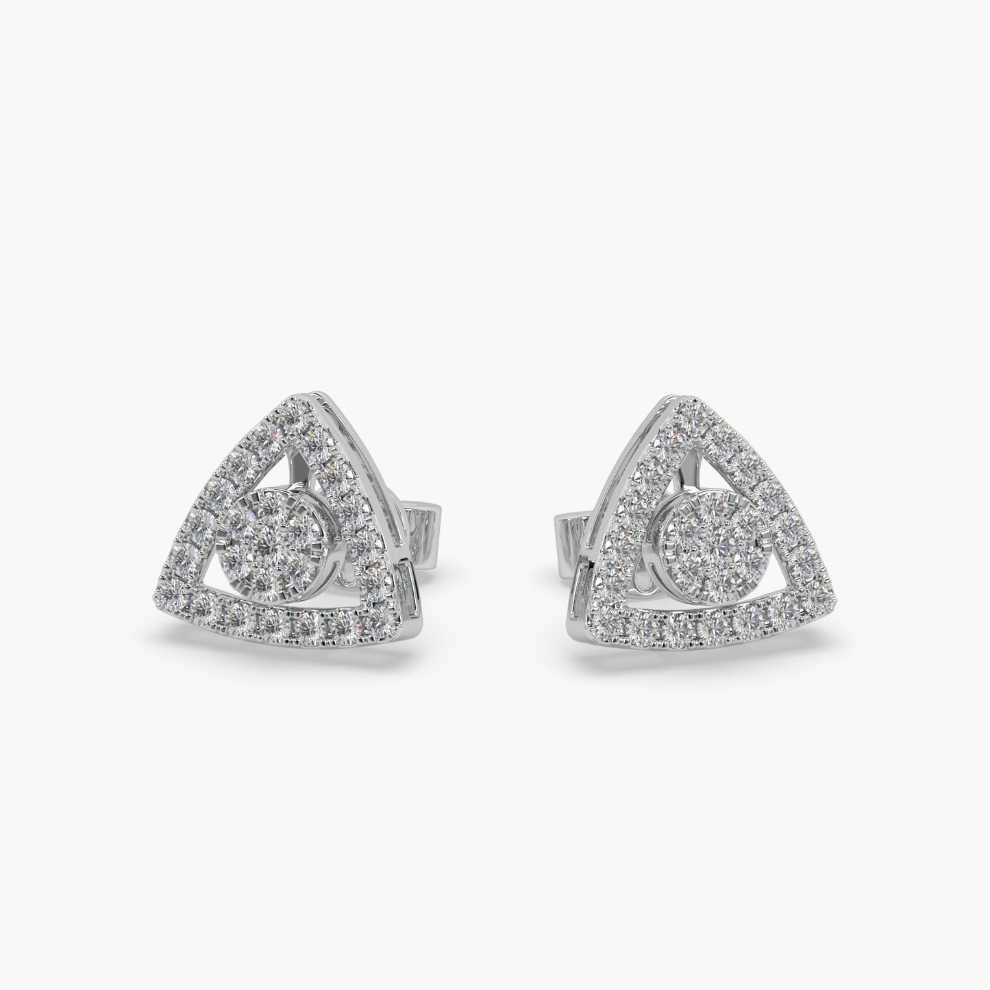 Guru Jewel's Round Diamond Studded Triangle Shaped Silver Earrings For Her