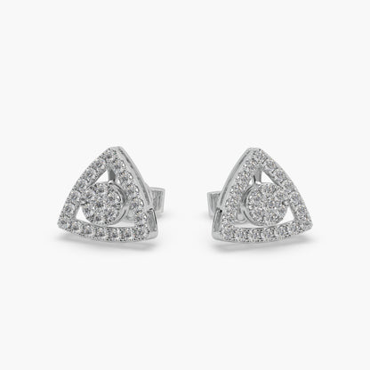 Guru Jewel's Round Diamond Studded Triangle Shaped Silver Earrings For Her