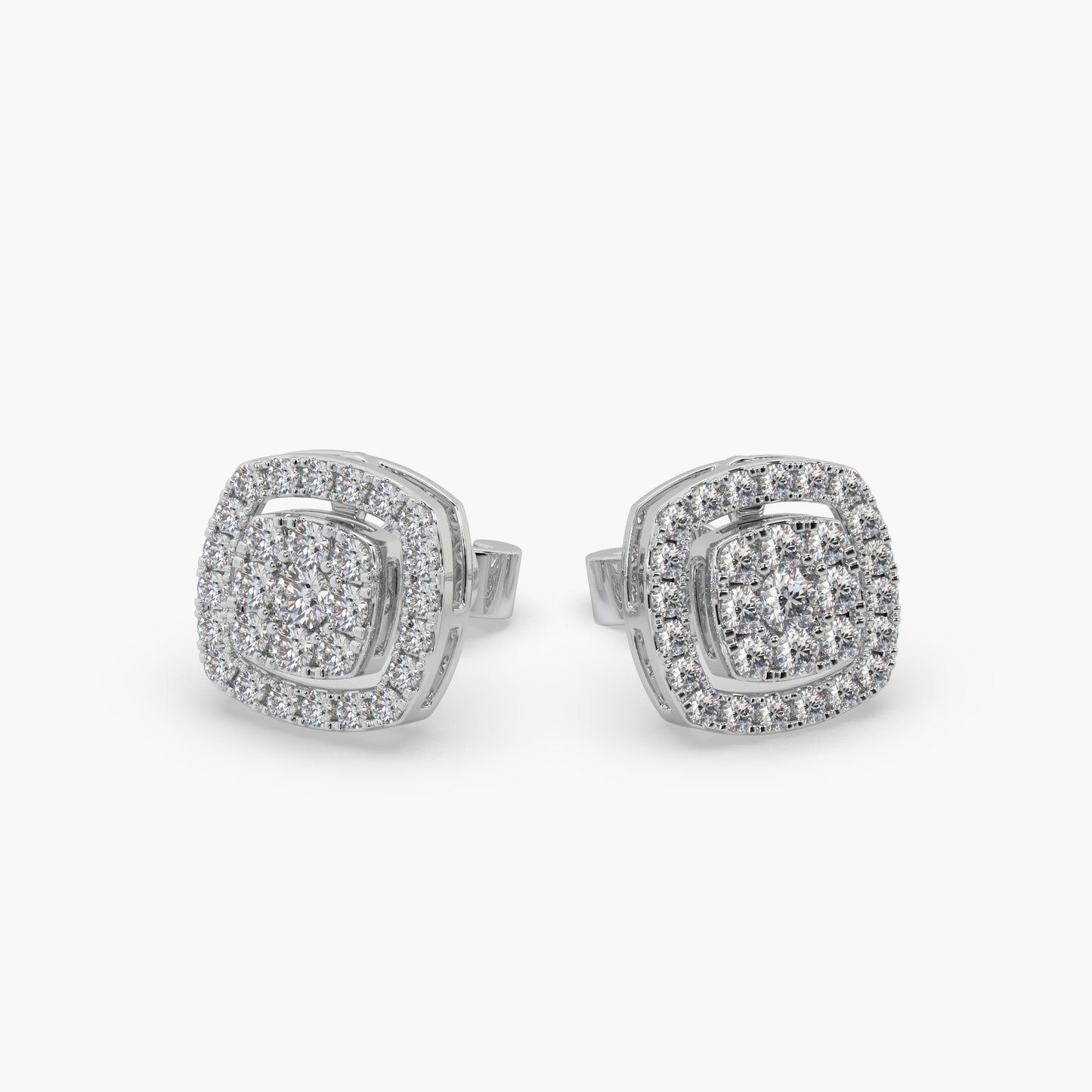 Guru Jewel's Round Diamond Studded Exclusive Square Shaped Silver Earrings For Her