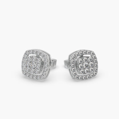Guru Jewel's Round Diamond Studded Exclusive Square Shaped Silver Earrings For Her
