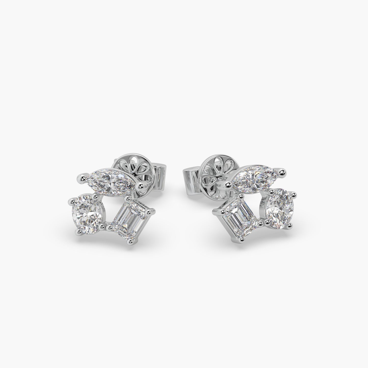 Guru Jewel's Fancy Cut Diamond Studded Silver Earrings For Her