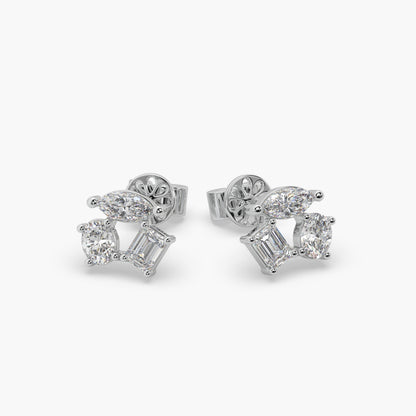 Guru Jewel's Fancy Cut Diamond Studded Silver Earrings For Her