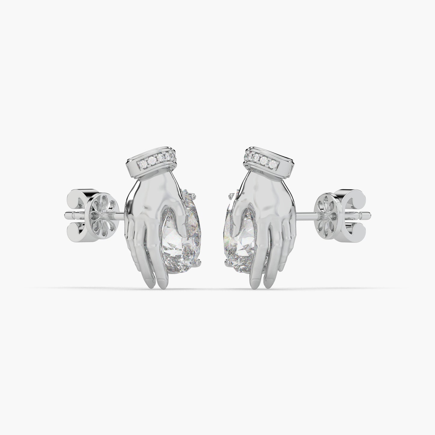 Guru Jewel's Devastating Hand Design Diamond Studded Silver Earrings For Her