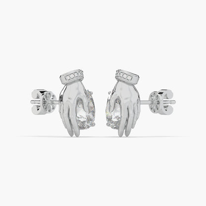 Guru Jewel's Devastating Hand Design Diamond Studded Silver Earrings For Her