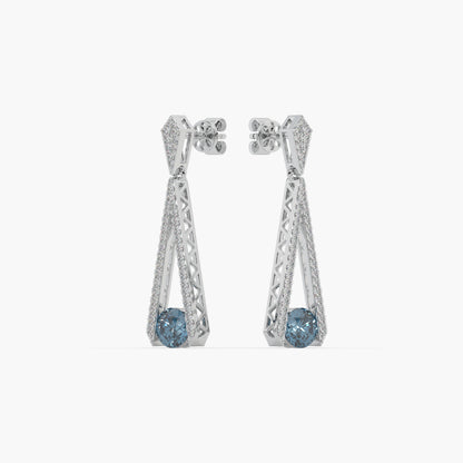Guru Jewel's Round Diamond And Blue Stone Studded In Silver Alluring Earrings For Her