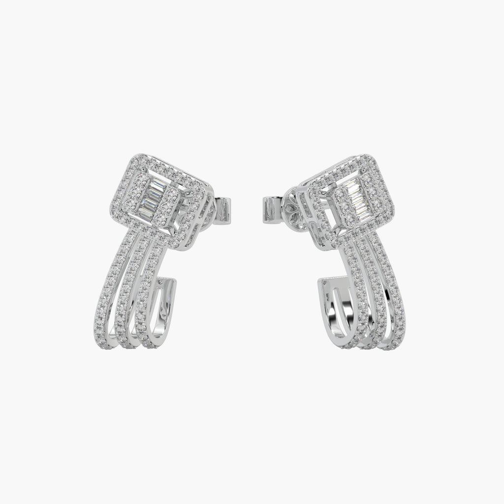 Guru Jewel's Round And Bugget Diamond Studded Long Silver Earrings For Her