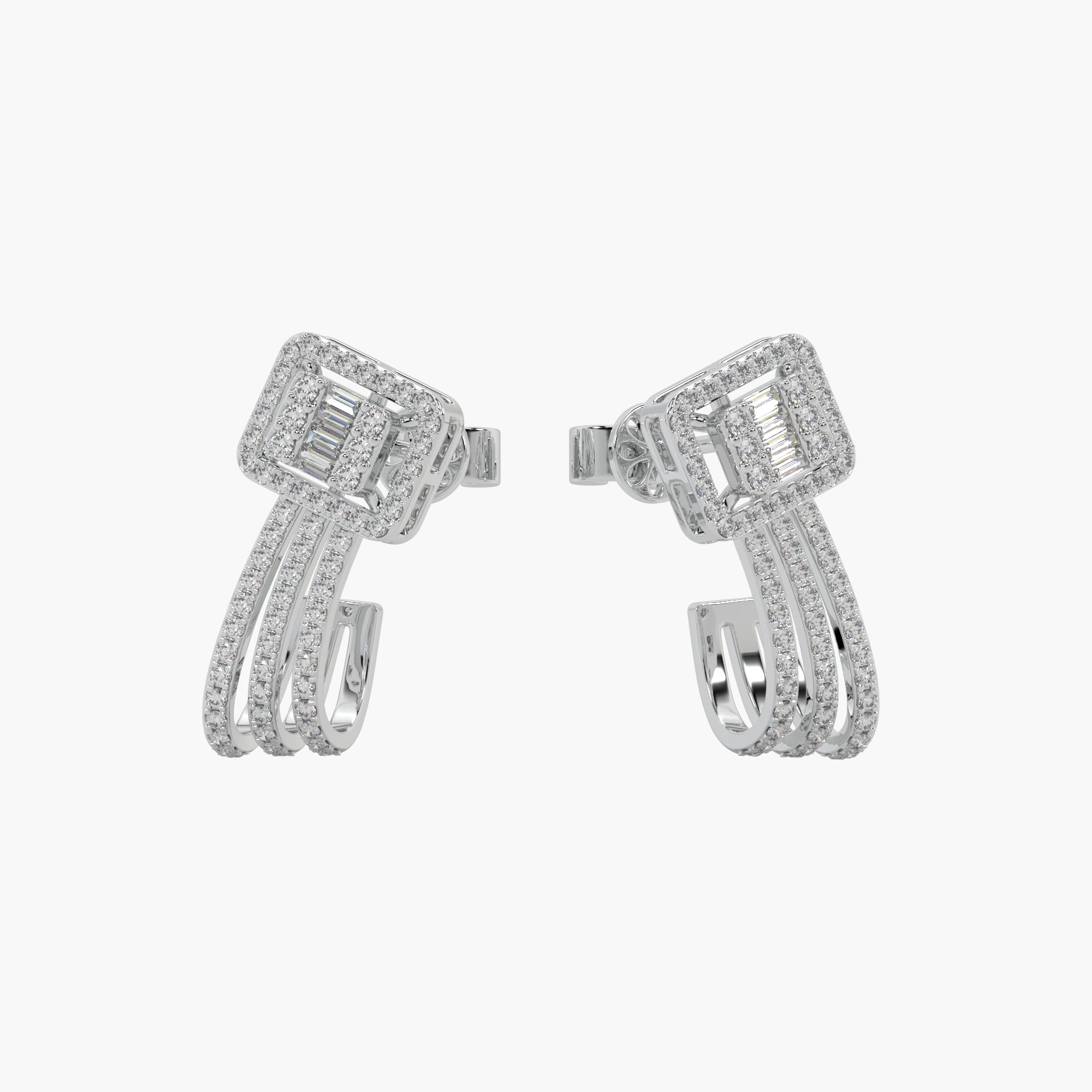 Guru Jewel's Round And Bugget Diamond Studded Long Silver Earrings For Her