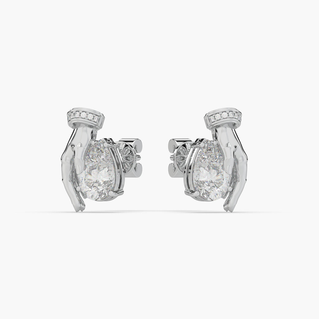 Guru Jewel's Devastating Hand Design Diamond Studded Silver Earrings For Her
