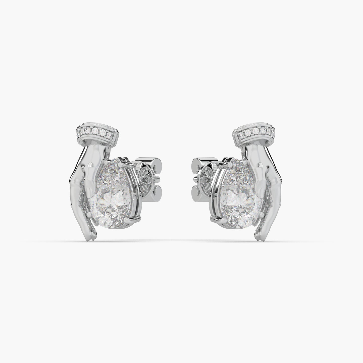 Guru Jewel's Devastating Hand Design Diamond Studded Silver Earrings For Her