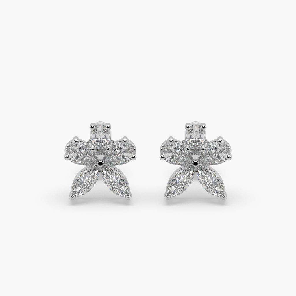 Guru Jewel's Fancy Shaped Diamond Studded Devastating Silver Earrings For Her