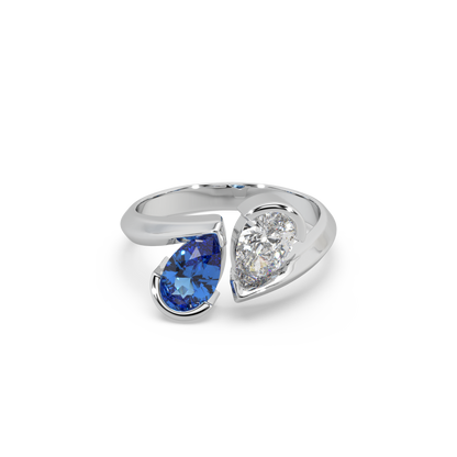 Classic Pear Cut 0.80 CT And Stone 925 Silver And Fancy Diamond Studded Ladies Ring For Her