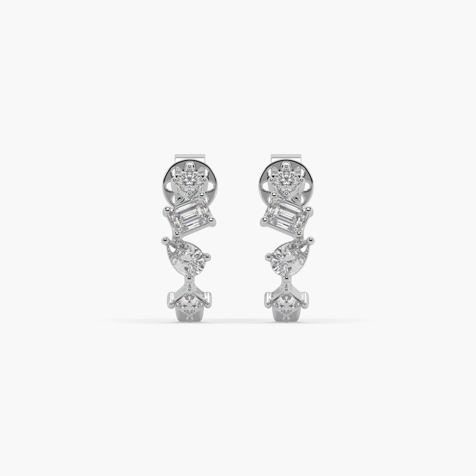 Guru Jewel's Multi Shape Diamond Studded Fascinating Silver Earrings For Her