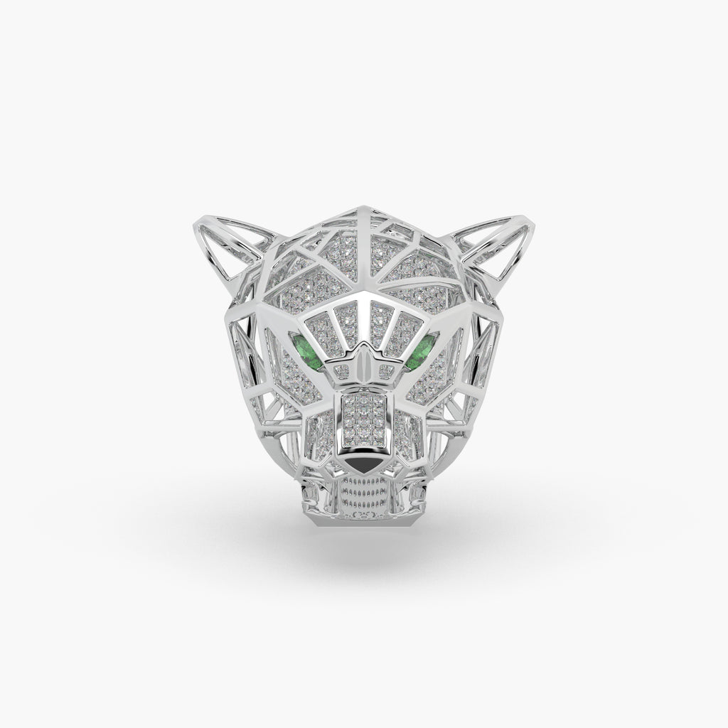 Guru Jewel's Exclusive Panther Style Round Diamond Studded Silver Ring For Him