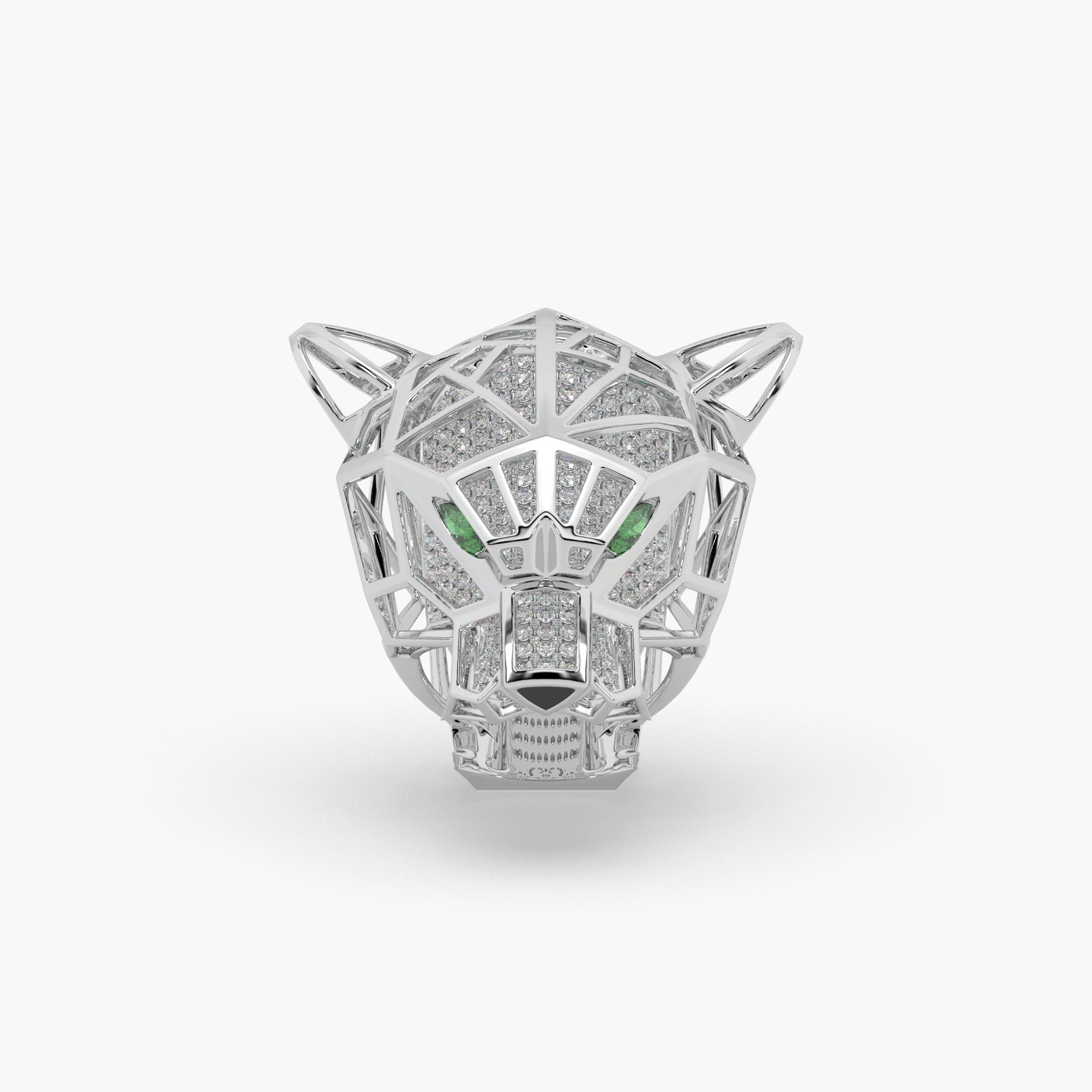 Guru Jewel's Exclusive Panther Style Round Diamond Studded Silver Ring For Him
