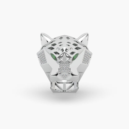 Guru Jewel's Astonishing Panther Style Round Diamond Studded Silver Ring For Him