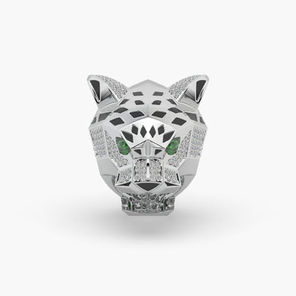 Guru Jewel's Devastating Panther Style Round Diamond Studded Silver Ring For Him