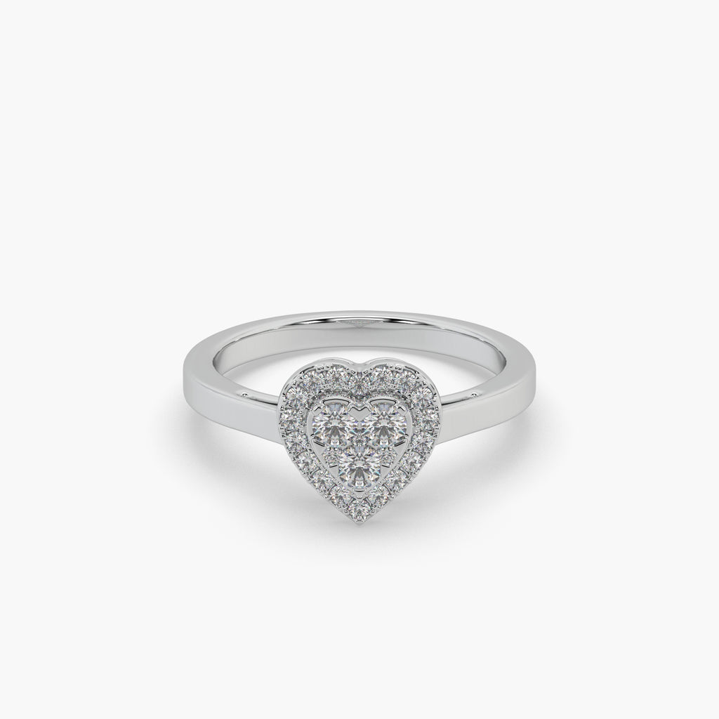 Guru Jewel's Round Diamond Studded Heart Shaped Silver Ring For Her