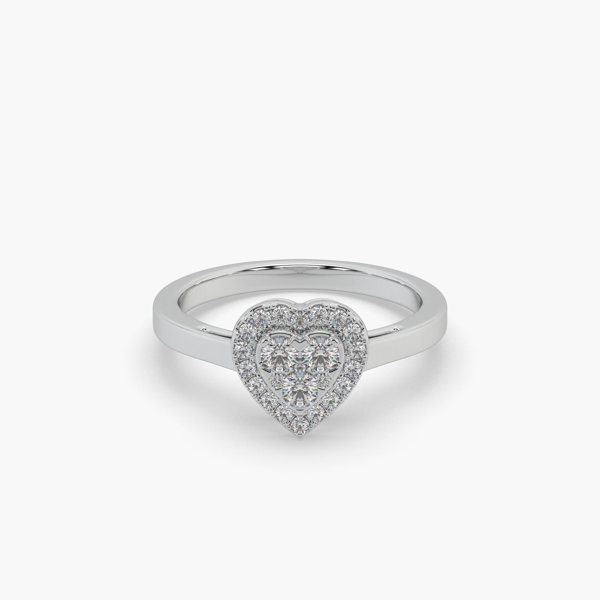 Guru Jewel's Round Diamond Studded Heart Shaped Silver Ring For Her