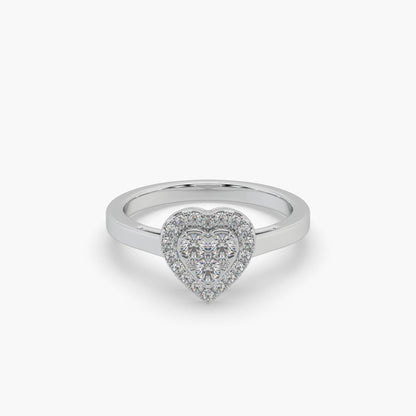 Guru Jewel's Round Diamond Studded Heart Shaped Silver Ring For Her