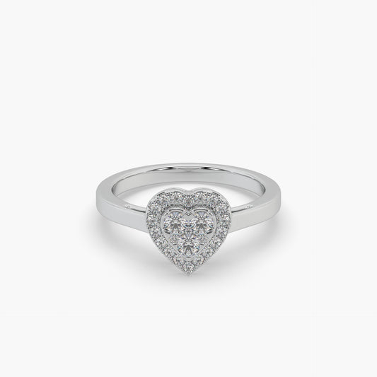 Guru Jewel's Round Diamond Studded Heart Shaped Silver Ring For Her