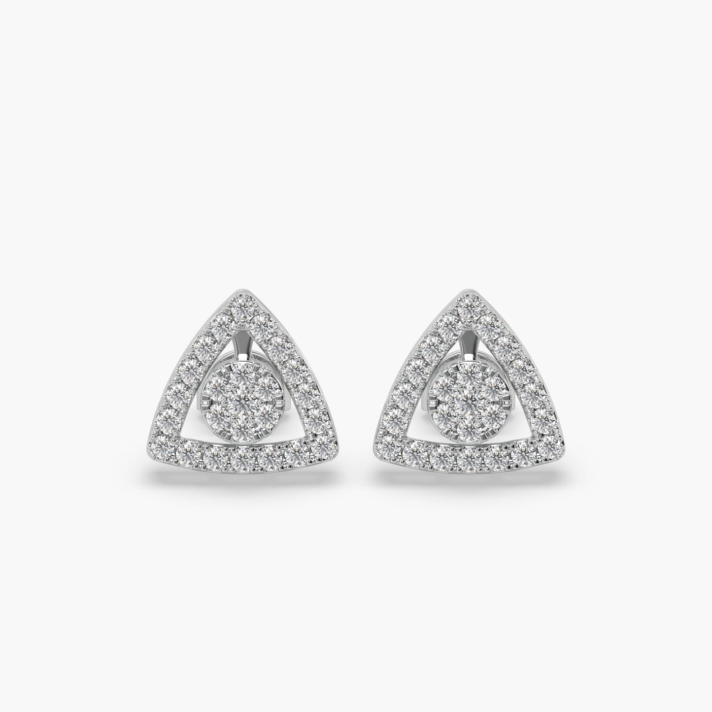 Guru Jewel's Round Diamond Studded Triangle Shaped Silver Earrings For Her