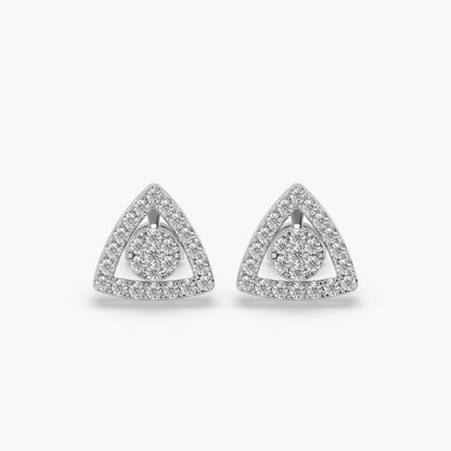 Guru Jewel's Round Diamond Studded Triangle Shaped Silver Earrings For Her