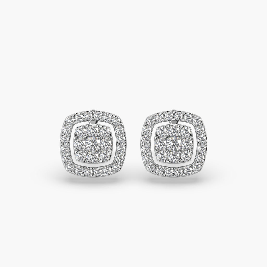 Guru Jewel's Round Diamond Studded Exclusive Square Shaped Silver Earrings For Her