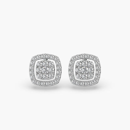Guru Jewel's Round Diamond Studded Exclusive Square Shaped Silver Earrings For Her