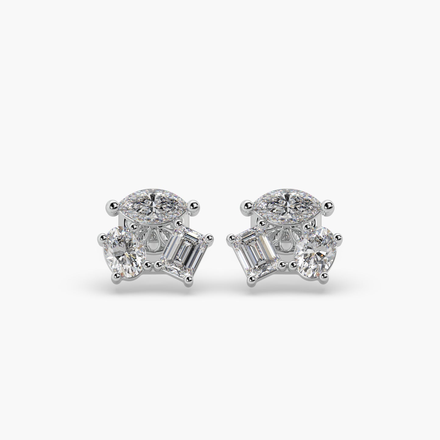 Guru Jewel's Fancy Cut Diamond Studded Silver Earrings For Her