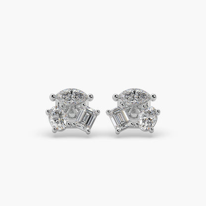 Guru Jewel's Fancy Cut Diamond Studded Silver Earrings For Her