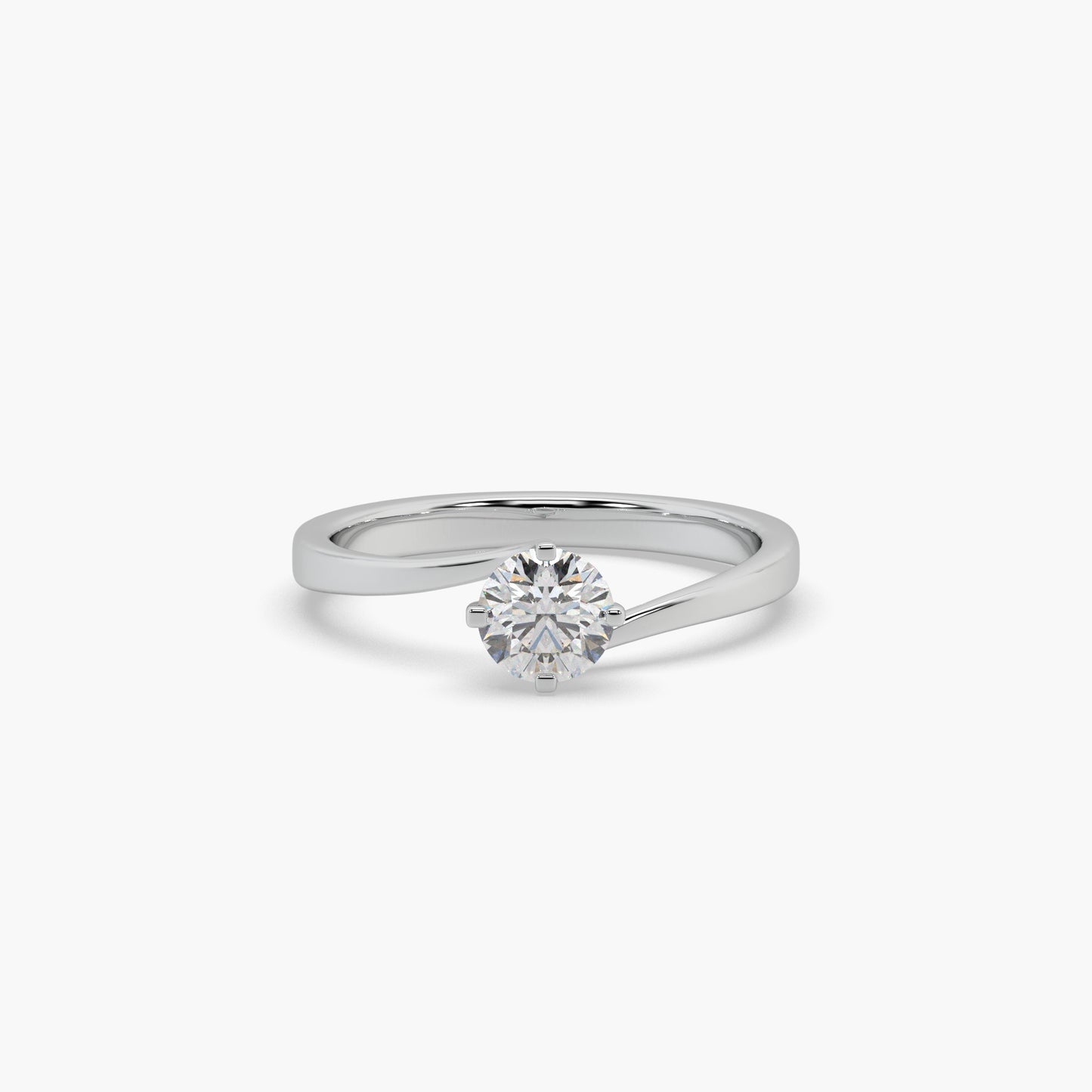 Guru Jewel's Round Solitaire Studded Engagement Silver Ring For Her