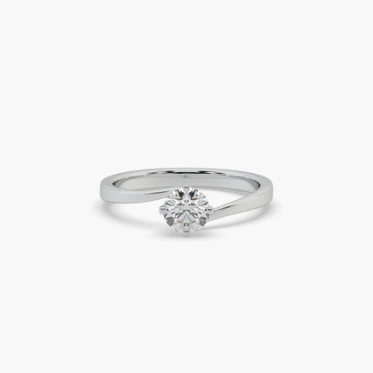 Guru Jewel's Round Solitaire Studded Engagement Silver Ring For Her