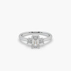 Guru Jewel's Emerald And Round Diamond Studded Impressive Silver Ring For Her