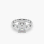 Guru Jewel's Fancy Shaped Emerald And Bugget Diamond Studded Silver Ring For Her