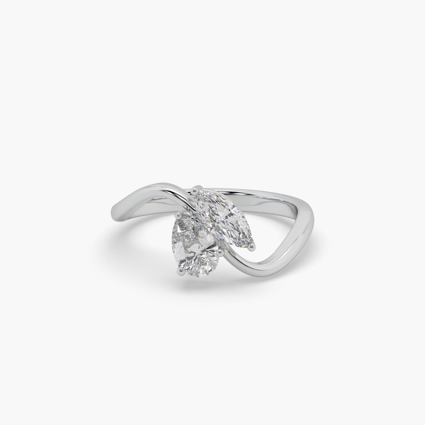 Guru Jewel's Fancy Marquise And Pear Shaped Diamond Studded Silver Ring For Her