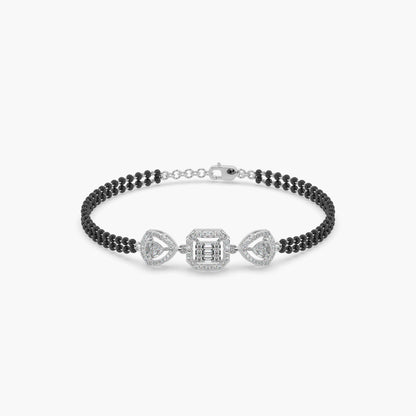 Guru Jewel's Captivating Round Diamond Studded Silver Mangalsutra Bracelet For Her