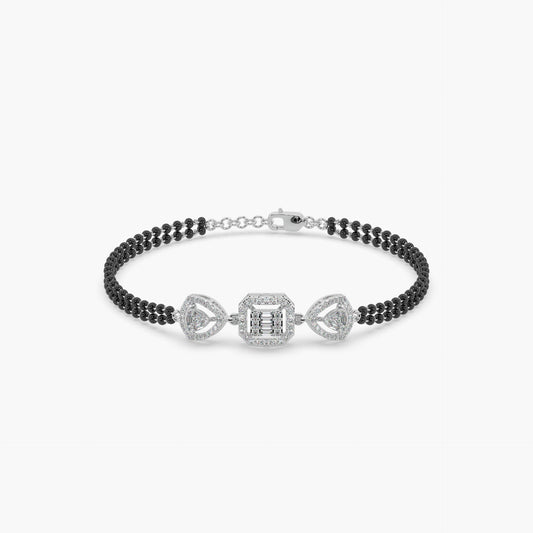 Guru Jewel's Captivating Round Diamond Studded Silver Mangalsutra Bracelet For Her