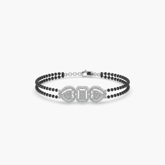 Guru Jewel's Fabulous Round Diamond Studded Silver Mangalsutra Bracelet For Her
