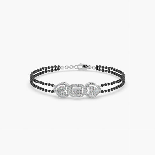 Guru Jewel's Round Diamond Studded Silver Mangalsutra Bracelet For Her
