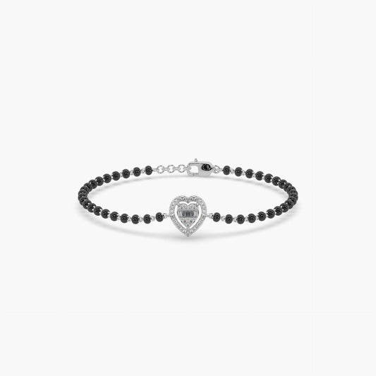 Guru Jewel's Alluring Diamond Studded Heart Shaped Silver Mangalsutra Bracelet For Her