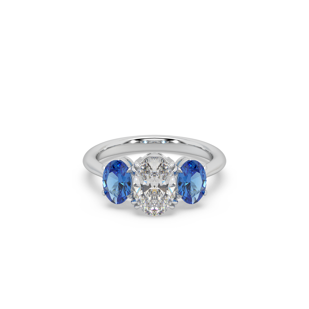 Unique Three Oval Cut 925 Silver Stone And Fancy Diamond Studded Ladies Ring For Her