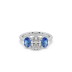 Unique Three Oval Cut 925 Silver Stone And Fancy Diamond Studded Ladies Ring For Her