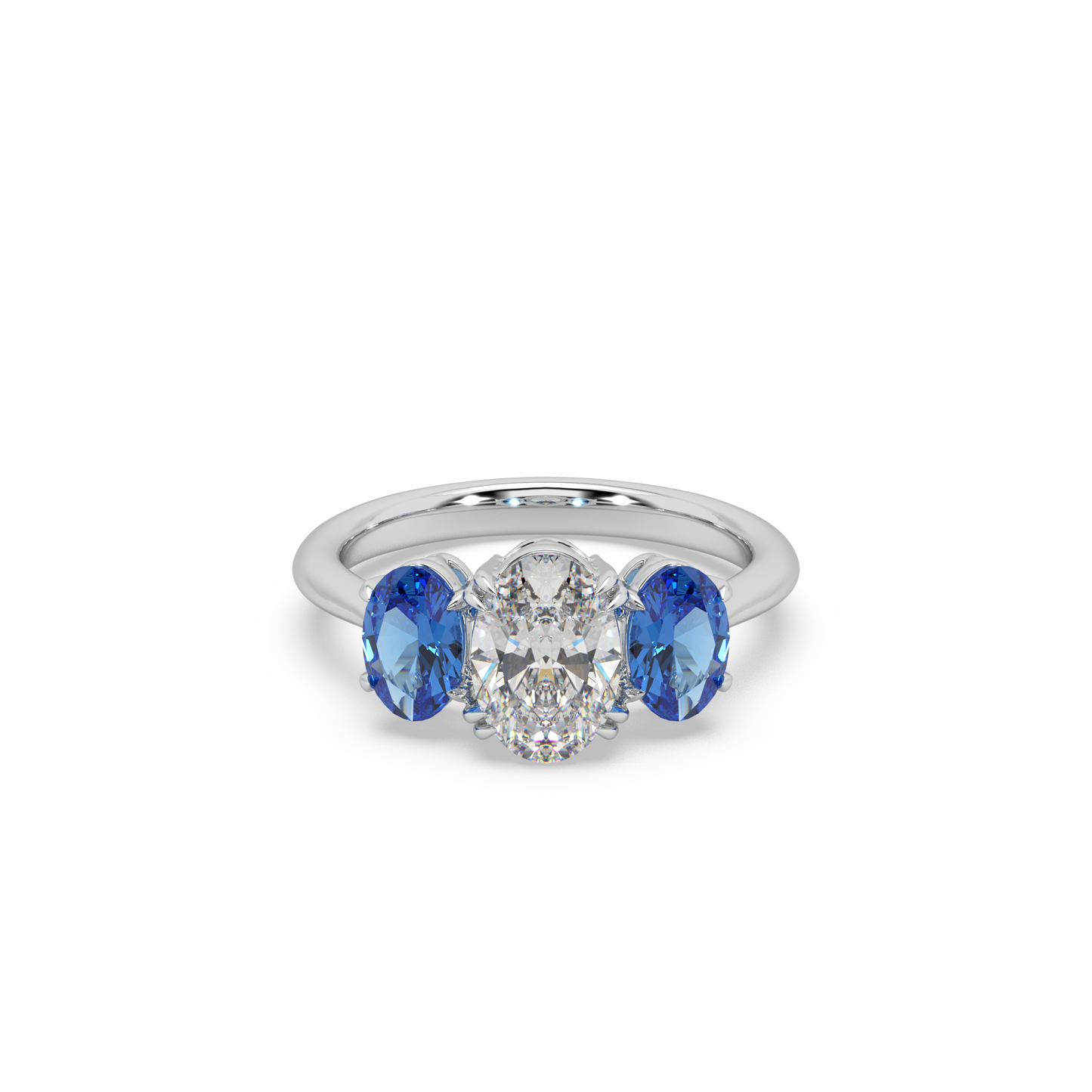 Unique Three Oval Cut 925 Silver Stone And Fancy Diamond Studded Ladies Ring For Her