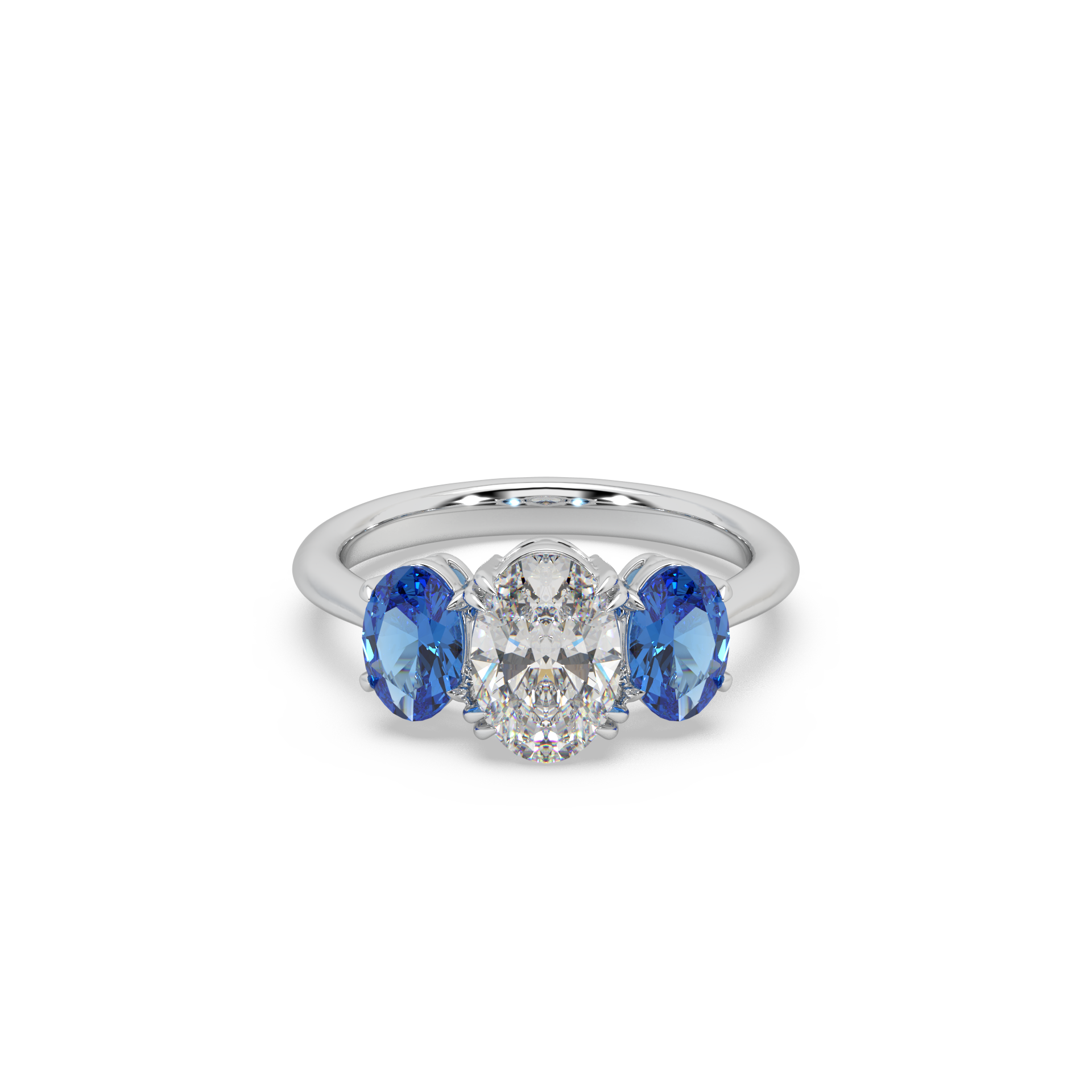 Unique Three Oval Cut 925 Silver Stone And Fancy Diamond Studded Ladies Ring For Her