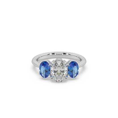 Unique Three Oval Cut 925 Silver Stone And Fancy Diamond Studded Ladies Ring For Her